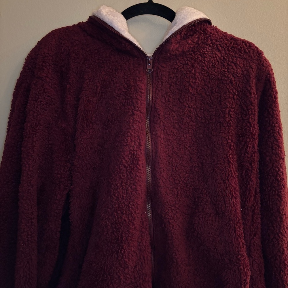 Caissip Womenβs Sherpa Full-Zip Jacket β Burgundy & White Size XXL - Picture 2 of 13